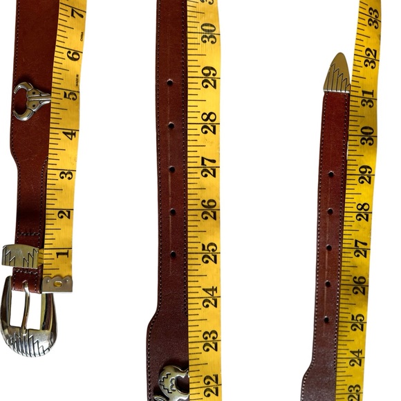 Vintage 90’s Brown Leather Silver Conch Engraved Southwestern Animals Belt, S - Picture 15 of 15